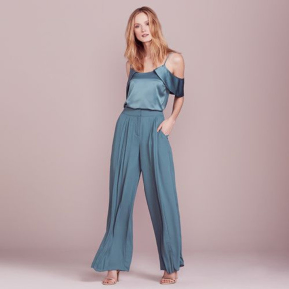 SOLD LC Lauren Conrad Blouse Cold Shoulder Blue - Picture 2 of 8